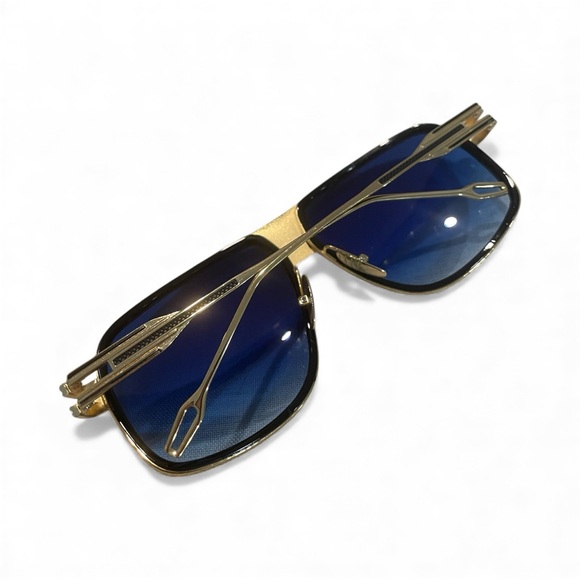 Street Knitted Men's Oversized Blue Lens Black & Gold Frame Sunglasses & Case - Picture 8 of 10